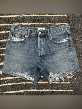 AGOLDE Denim Shorts Button Fly Frayed Distressed High Rise Size 29 EUC